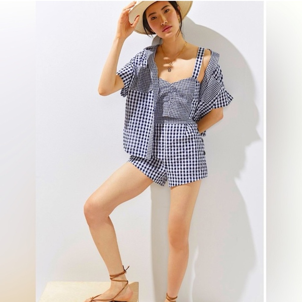 Anthropologie Maeve gingham three piece short set Size 10